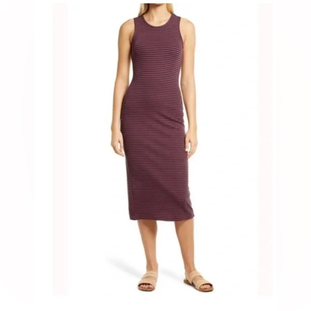 Marine Layer Lexi Rib Daytime Midi Dress striped XL blue brown
